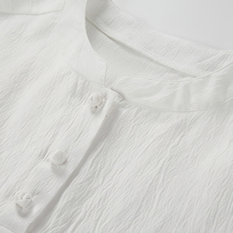 Nimara Ritual Summer Tang Style Casual Mandarin Collar Embroidery Crane Men's Short Sleeve Shirts