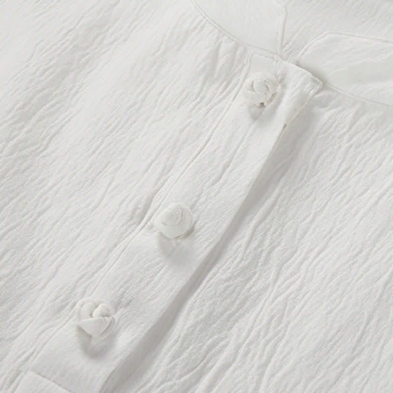Nimara Ritual Summer Tang Style Casual Mandarin Collar Embroidery Crane Men's Short Sleeve Shirts
