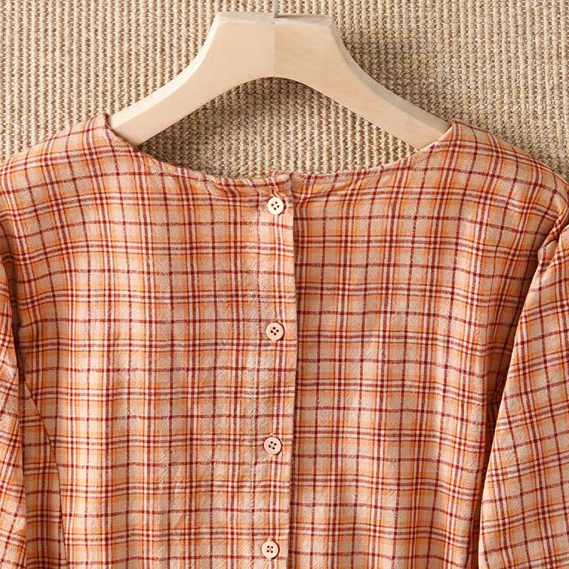 Nimara Ritual Summer Casual Vintage Plaid Women's Three-Quarter Sleeve Dress With Pocket