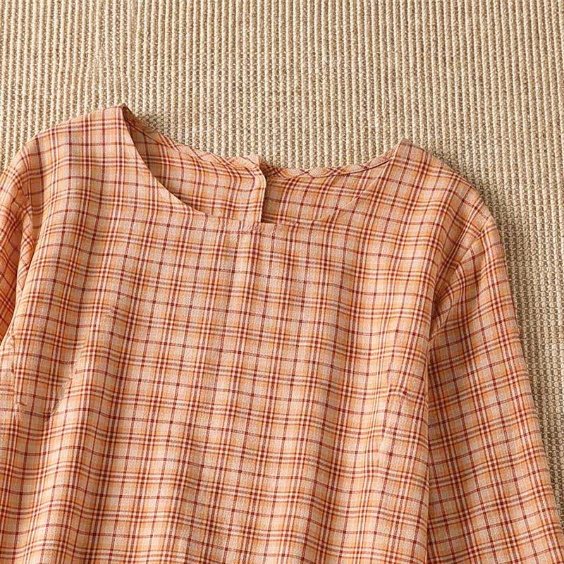 Nimara Ritual Summer Casual Vintage Plaid Women's Three-Quarter Sleeve Dress With Pocket