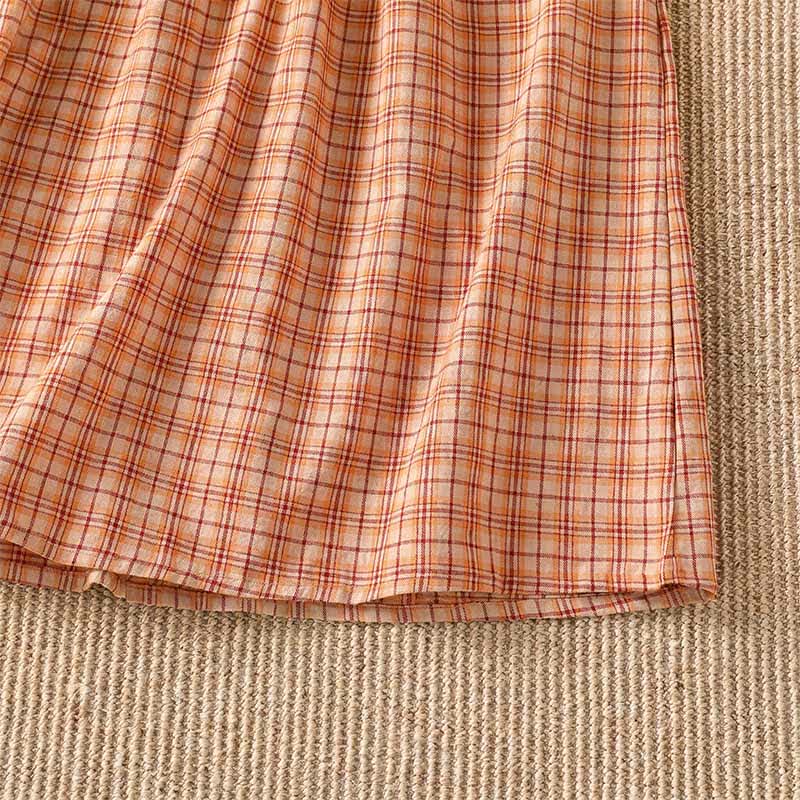 Nimara Ritual Summer Casual Vintage Plaid Women's Three-Quarter Sleeve Dress With Pocket