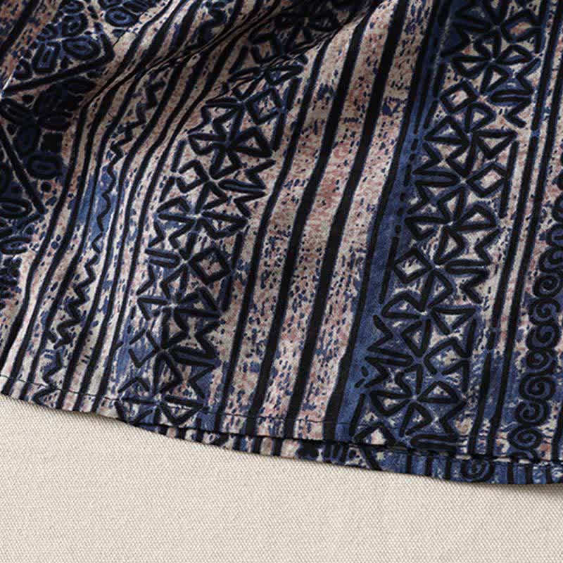 Nimara Ritual Summer Tang Style Boho Mandarin Collar Geometric Women's Three-Quarter Sleeve Dress With Pocket