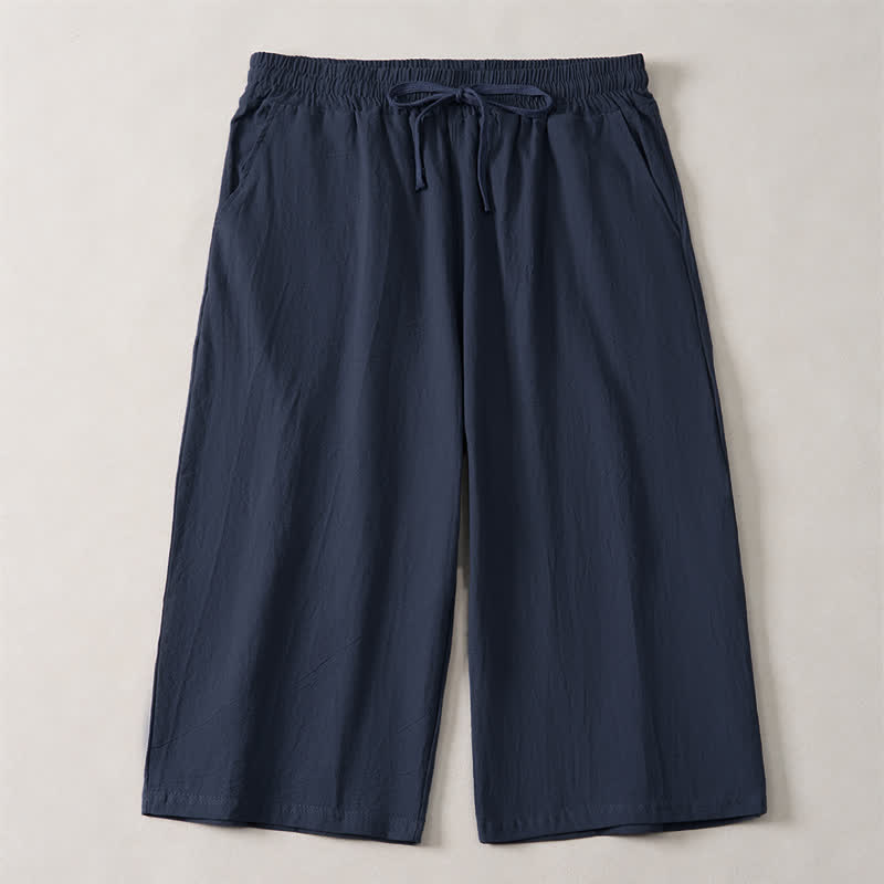 Nimara Ritual Summer Casual Minimalist Drawstring Solid Capri Pants Men's Straight Leg Pants With Pocket
