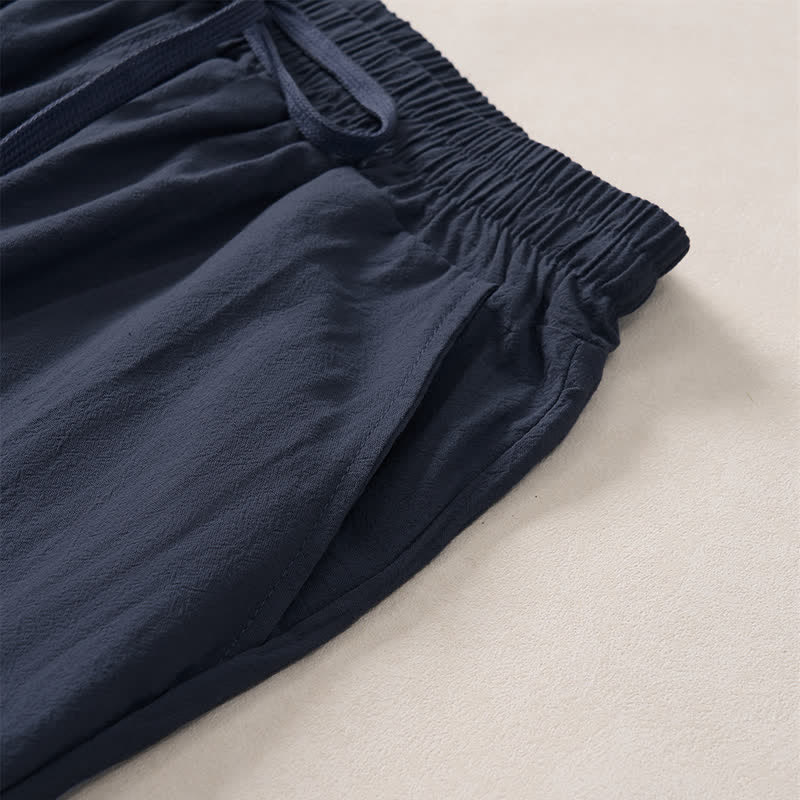 Nimara Ritual Summer Casual Minimalist Drawstring Solid Capri Pants Men's Straight Leg Pants With Pocket