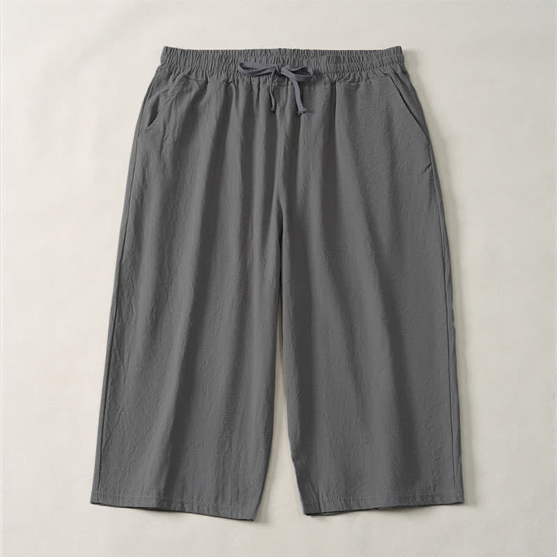 Nimara Ritual Summer Casual Minimalist Drawstring Solid Capri Pants Men's Straight Leg Pants With Pocket