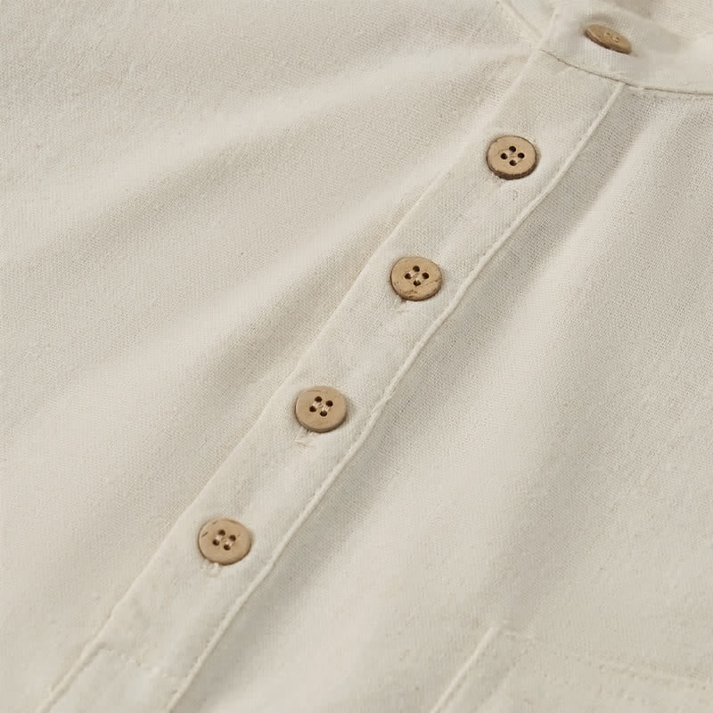 Nimara Ritual Summer Casual Tang Style Mandarin Collar Solid Men's Short Sleeve Shirts With Pocket