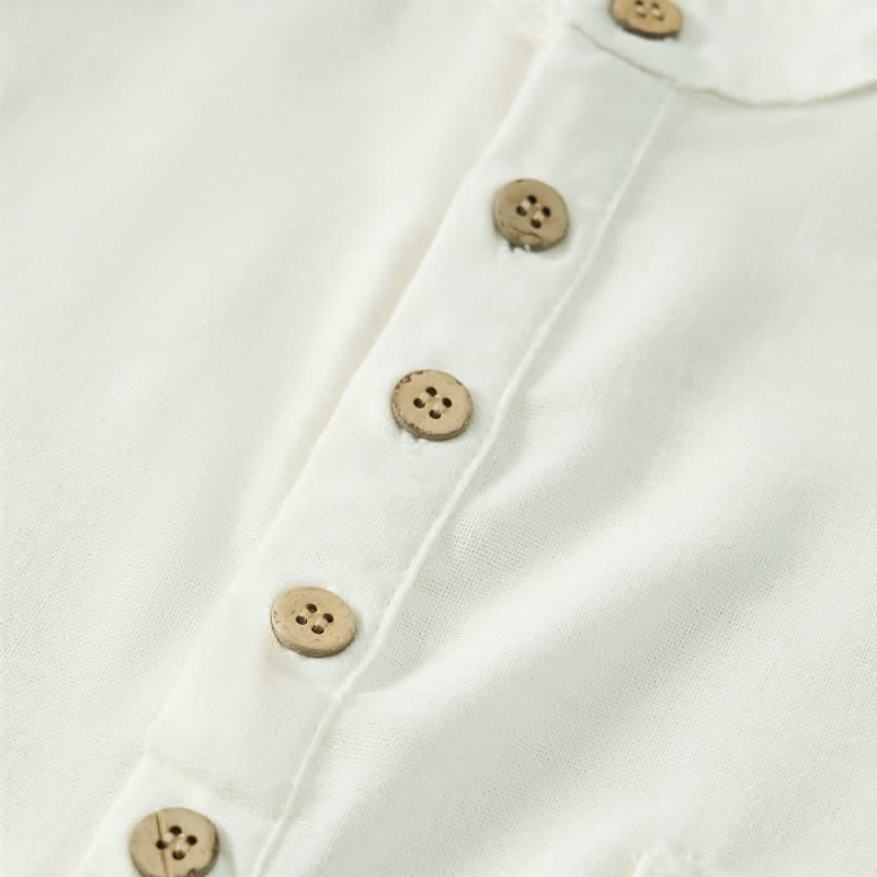 Nimara Ritual Summer Casual Tang Style Mandarin Collar Solid Men's Short Sleeve Shirts With Pocket