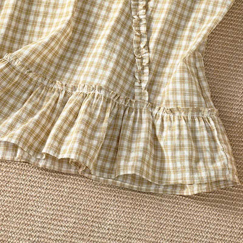 Nimara Ritual Summer Casual Vintage Ruffle V-Neck Plaid Tank Top Women's Sleeveless T-Shirts