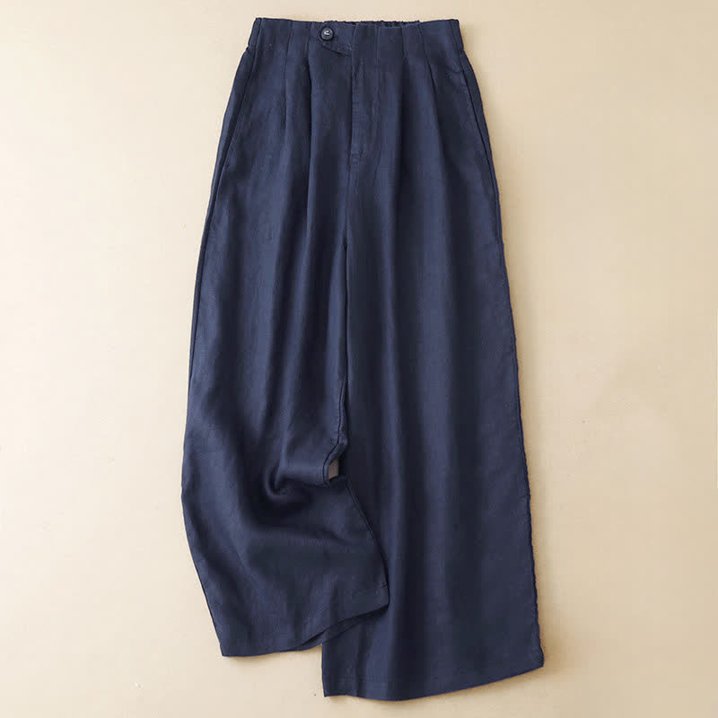 Nimara Ritual Summer Casual Minimalist Button-Up Solid Ankle Pants Women's Wide Leg Pants With Pocket