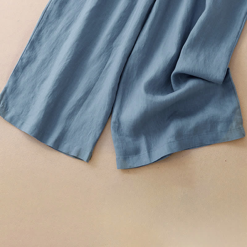 Nimara Ritual Summer Casual Minimalist Button-Up Solid Ankle Pants Women's Wide Leg Pants With Pocket