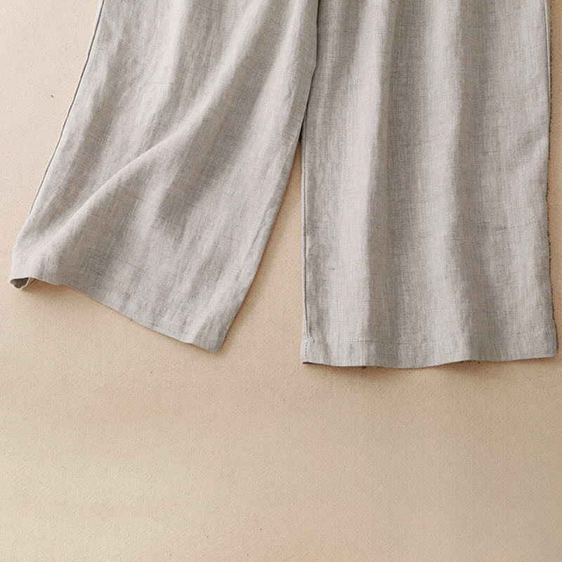 Nimara Ritual Summer Casual Minimalist Button-Up Solid Ankle Pants Women's Wide Leg Pants With Pocket