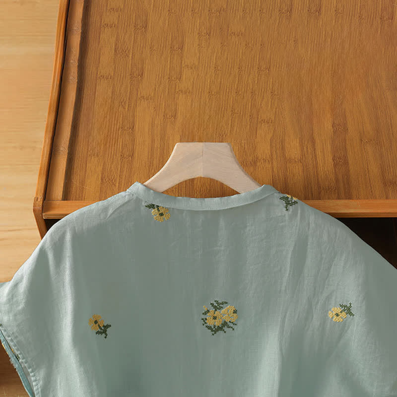 Nimara Ritual Summer Casual Tang Style Mandarin Collar Embroidery Floral Tank Top Women's Sleeveless Shirts