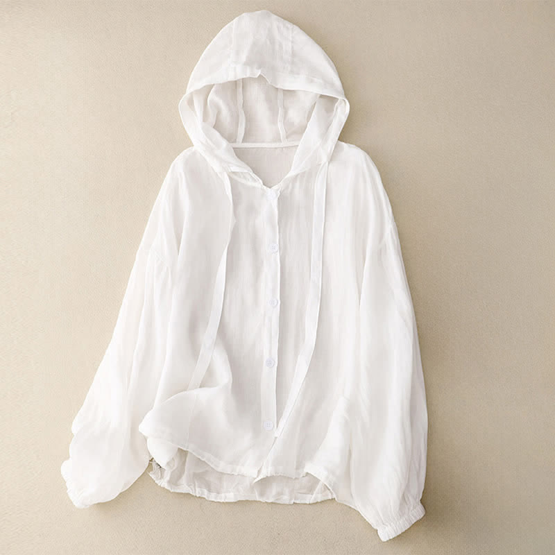 Nimara Ritual Summer Casual Minimalist Button-Up Drawstring Solid Women's Long Sleeve Shirts With Pocket