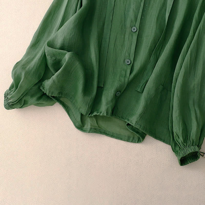 Nimara Ritual Summer Casual Minimalist Button-Up Drawstring Solid Women's Long Sleeve Shirts With Pocket