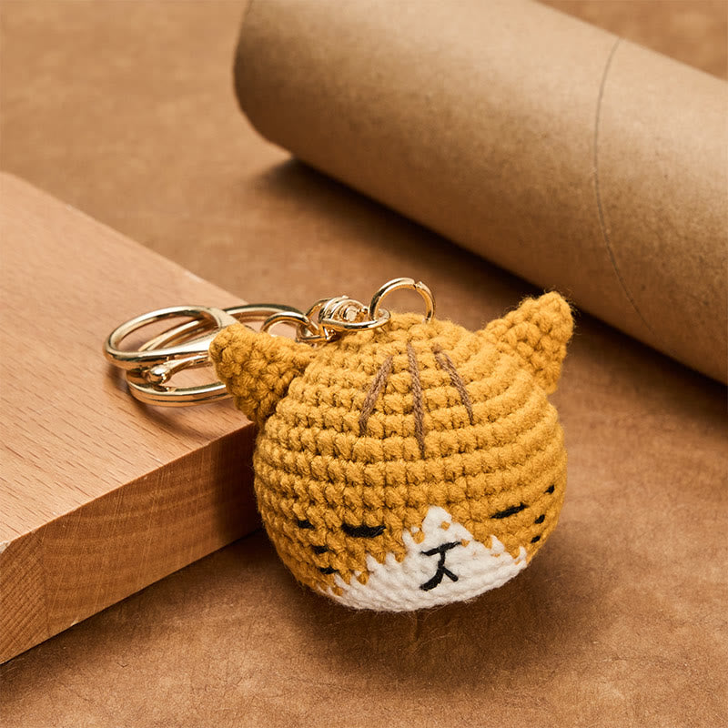 Harmony and Luck Hand-Woven Crochet Cute Cat Head Bag Keychains
