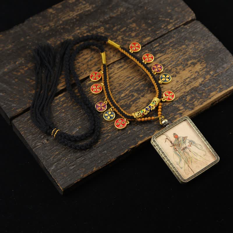 Nimara Ritual Copper Lord Guan Protection Braided Tassel Thangka Necklace
