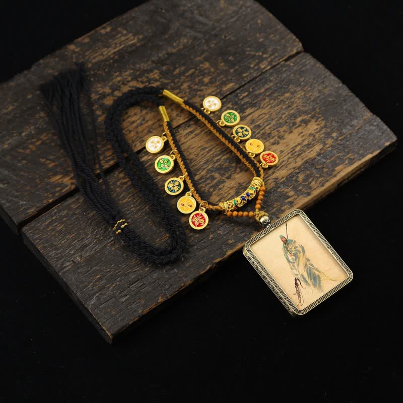 Nimara Ritual Copper Lord Guan Protection Braided Tassel Thangka Necklace