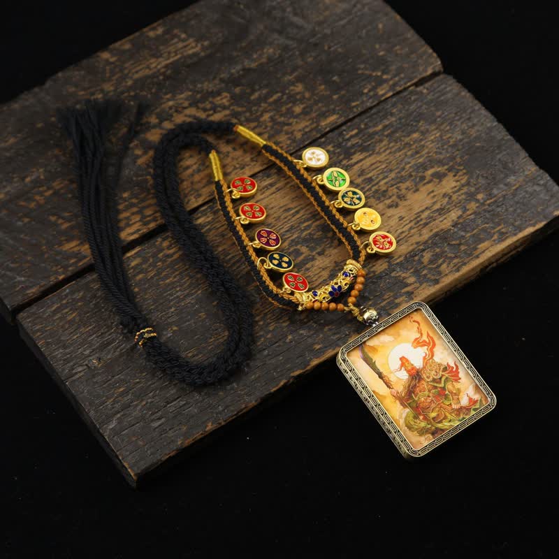 Nimara Ritual Copper Lord Guan Protection Braided Tassel Thangka Necklace