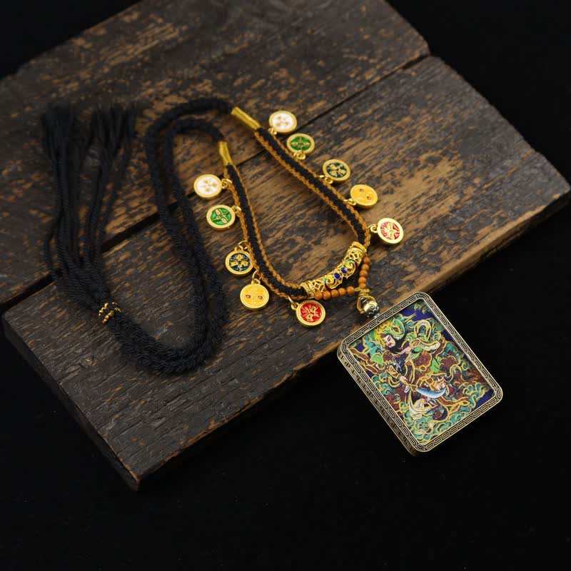 Nimara Ritual Copper Lord Guan Protection Braided Tassel Thangka Necklace