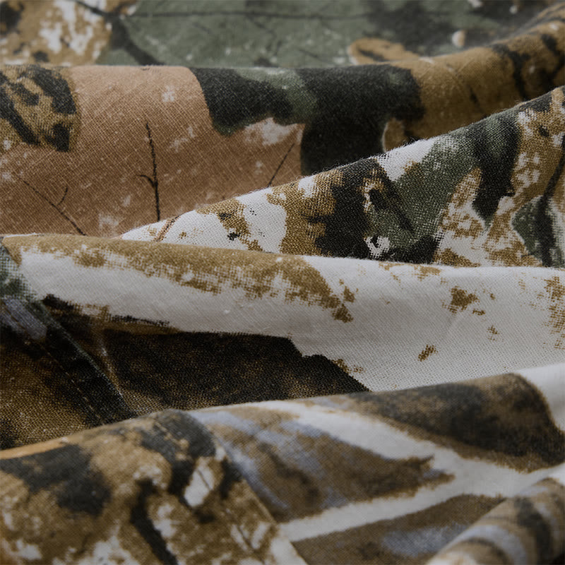 Nimara Ritual Summer Casual Athletic Drawstring Camouflage Leaves Cotton Ramie Men's Shorts With Pockets