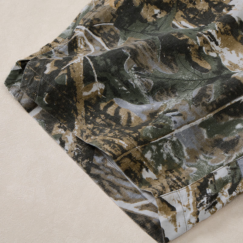 Nimara Ritual Summer Casual Athletic Drawstring Camouflage Leaves Cotton Ramie Men's Shorts With Pockets