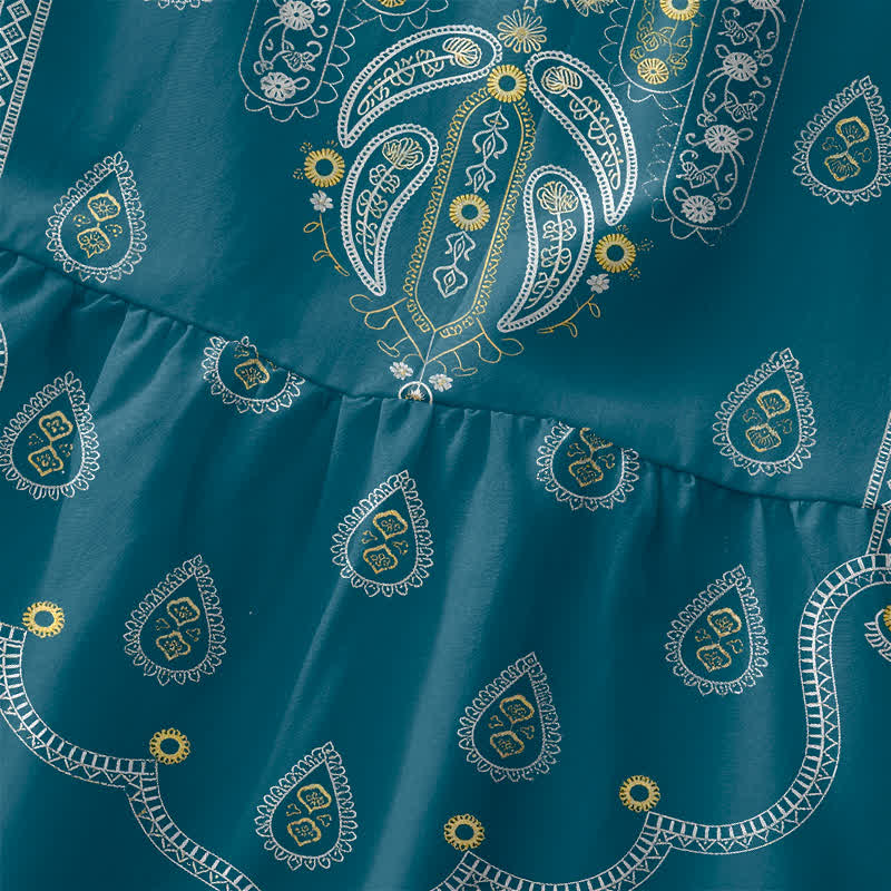 Nimara Ritual Summer Casual Boho Paisley Medallion Pattern Women's Summer Sleeveless Midi Dress With Pockets