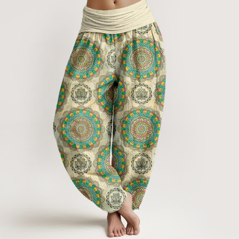 Nimara Ritual Cotton Boho Mandala Pattern Women's Elastic Waist Harem Pants