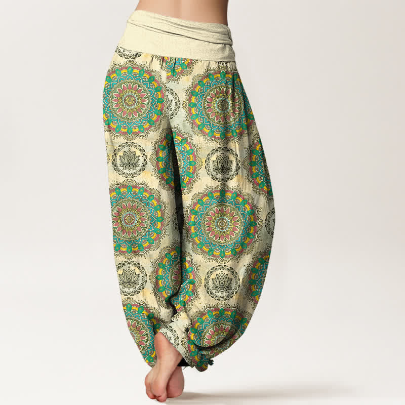 Nimara Ritual Cotton Boho Mandala Pattern Women's Elastic Waist Harem Pants