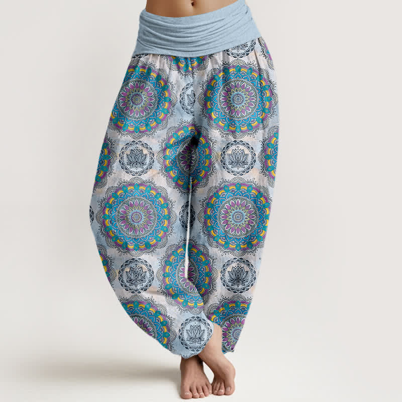Nimara Ritual Cotton Boho Mandala Pattern Women's Elastic Waist Harem Pants