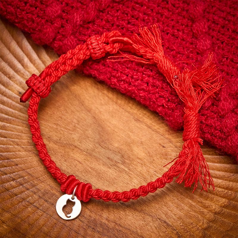 Nimara Ritual 925 Sterling Silver Red String Protection Cat Round Hollow Design Charm Bracelet