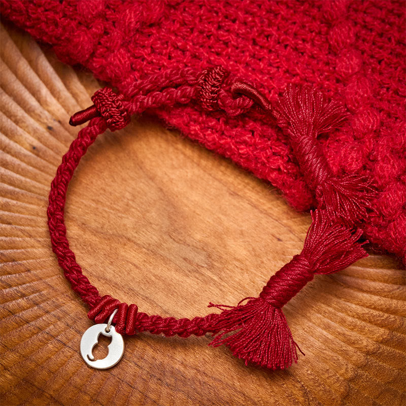 Nimara Ritual 925 Sterling Silver Red String Protection Cat Round Hollow Design Charm Bracelet