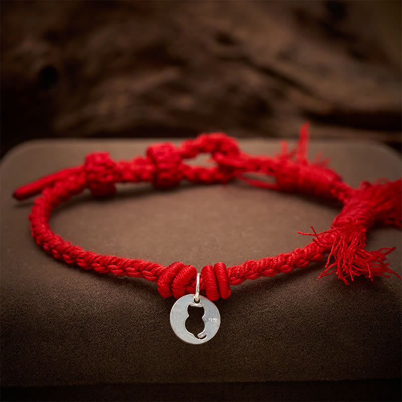 Nimara Ritual 925 Sterling Silver Red String Protection Cat Round Hollow Design Charm Bracelet