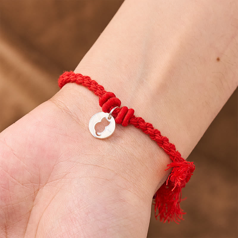 Nimara Ritual 925 Sterling Silver Red String Protection Cat Round Hollow Design Charm Bracelet