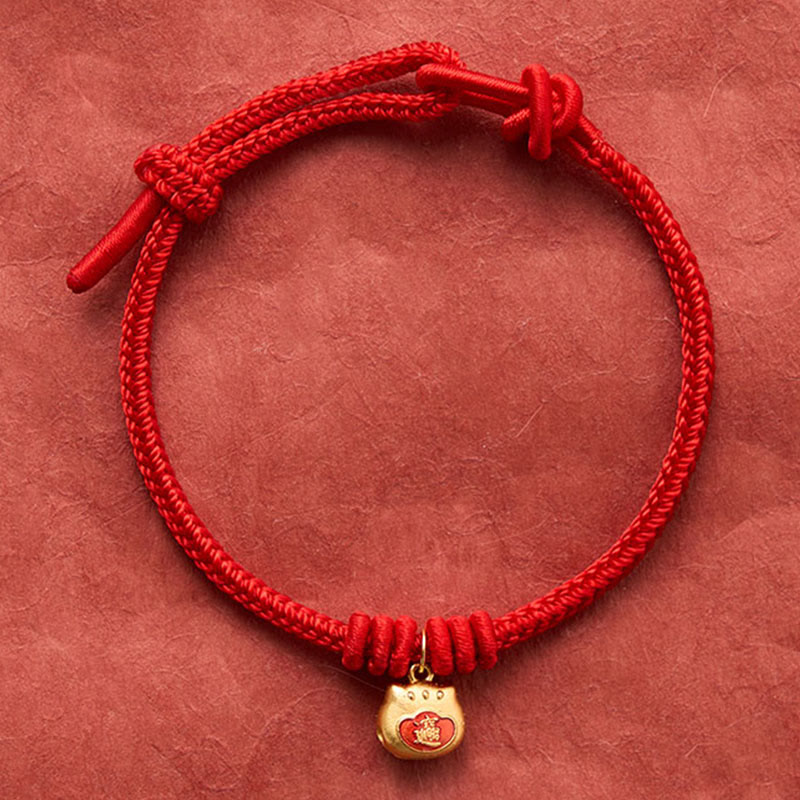 Nimara Ritual Gold Plated 925 Sterling Silver Cat Red String Protection Bracelet