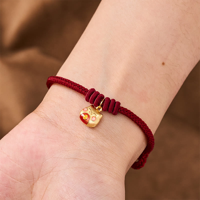 Nimara Ritual Gold Plated 925 Sterling Silver Cat Red String Protection Bracelet