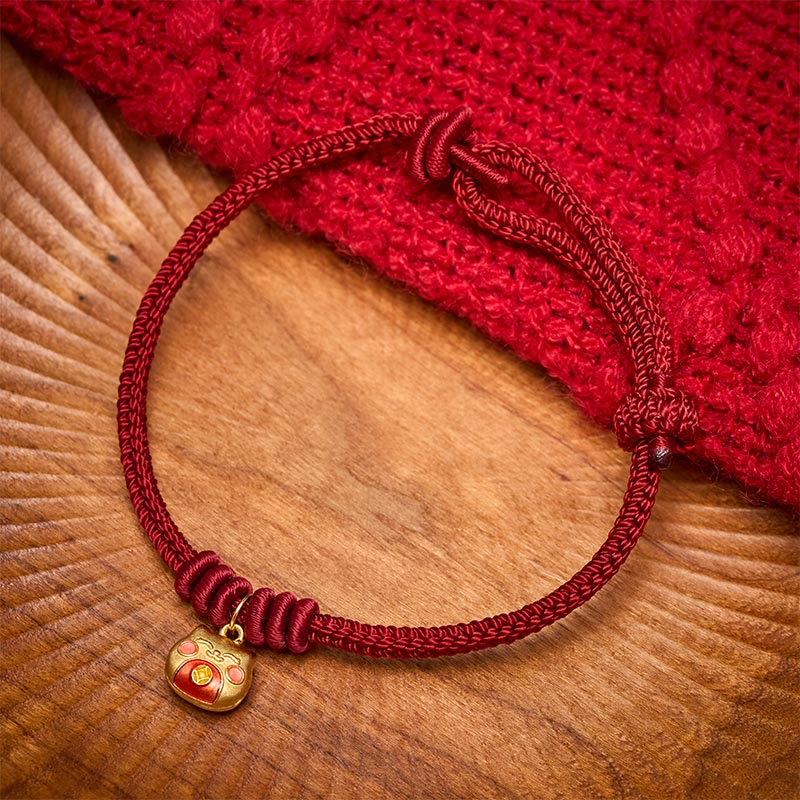 Nimara Ritual Gold Plated 925 Sterling Silver Cat Red String Protection Bracelet