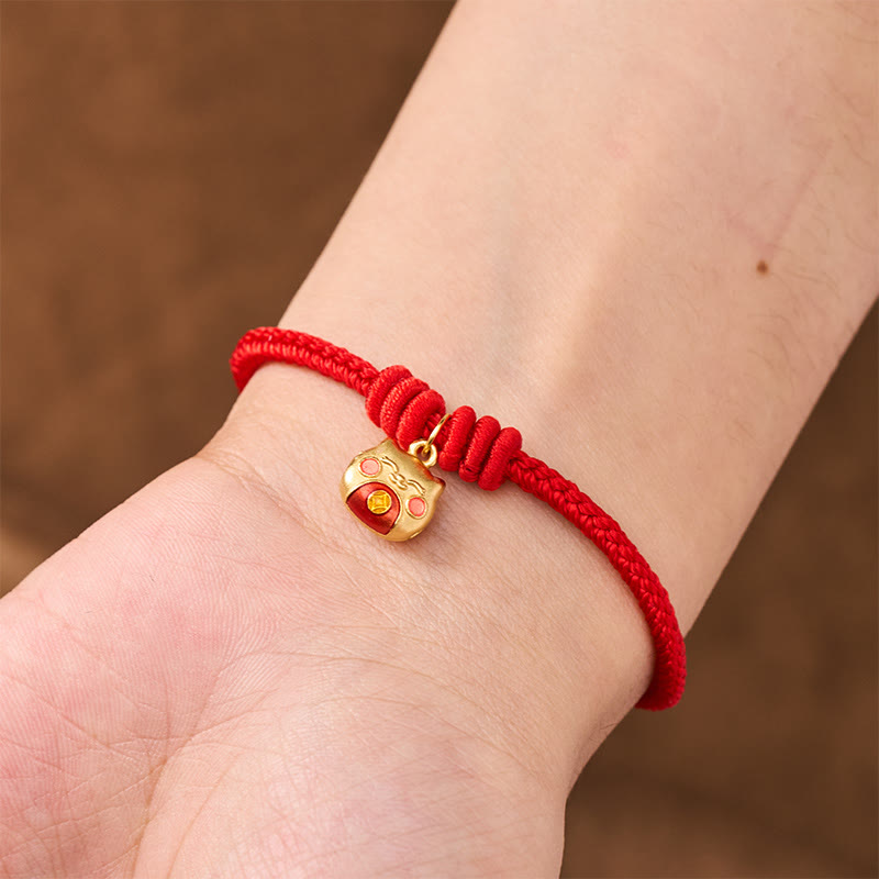 Nimara Ritual Gold Plated 925 Sterling Silver Cat Red String Protection Bracelet