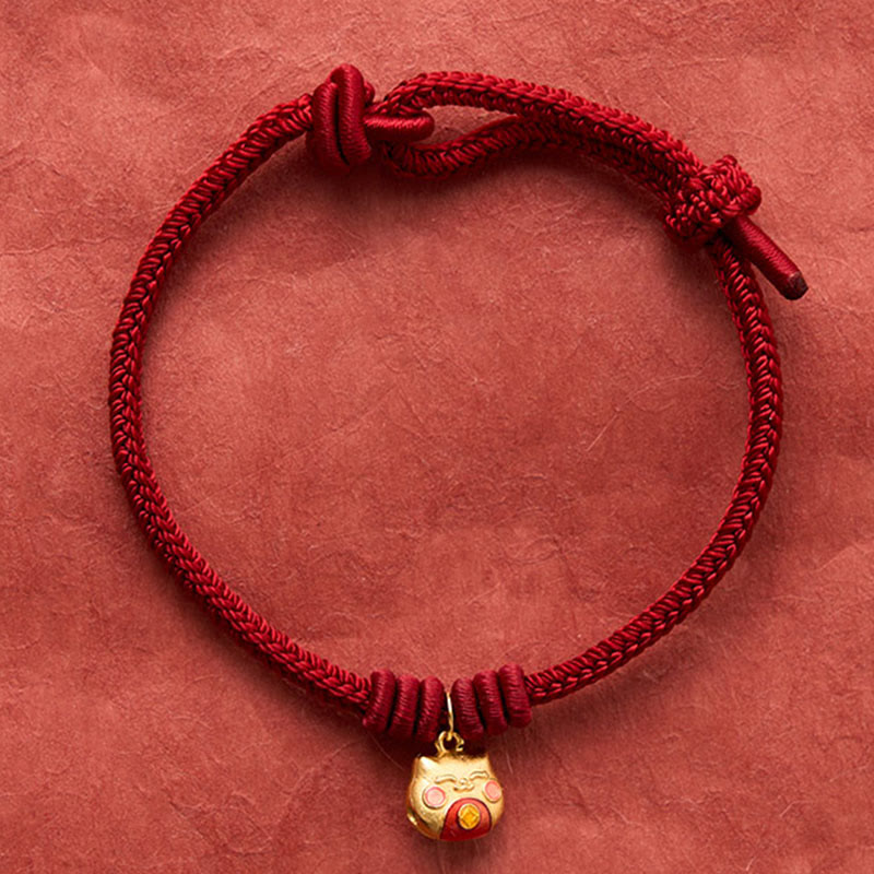 Nimara Ritual Gold Plated 925 Sterling Silver Cat Red String Protection Bracelet