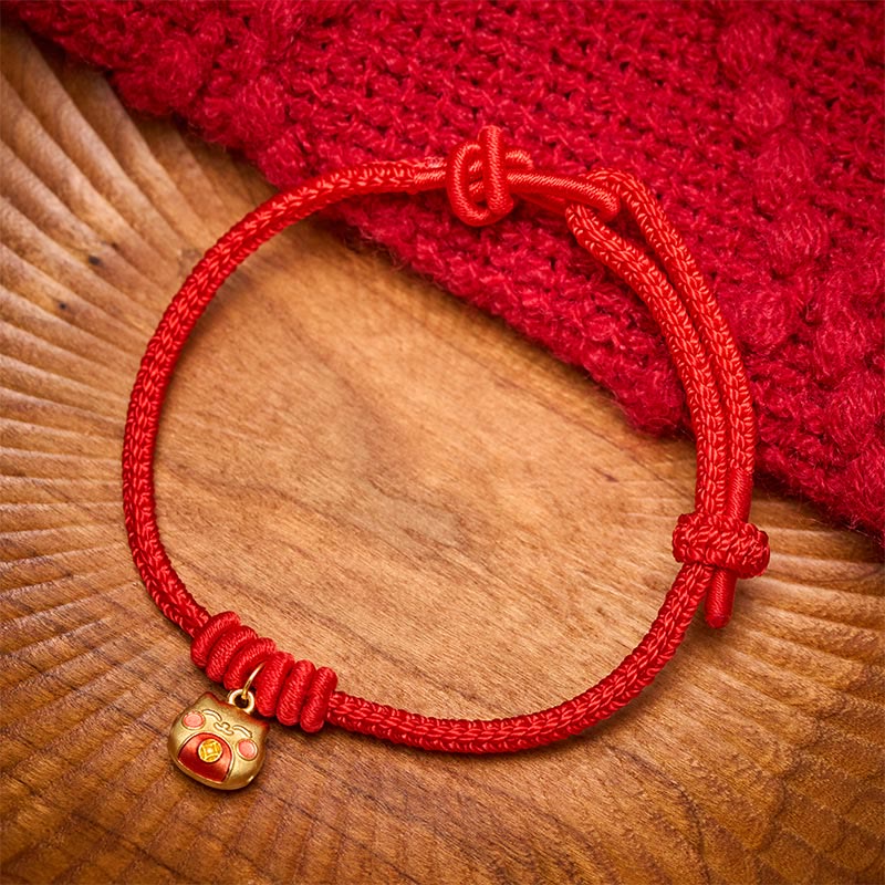 Nimara Ritual Gold Plated 925 Sterling Silver Cat Red String Protection Bracelet