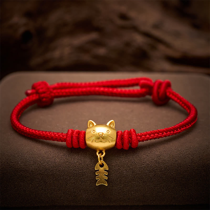 Nimara Ritual Copper Cute Cat Fish Red String Healing Bracelet