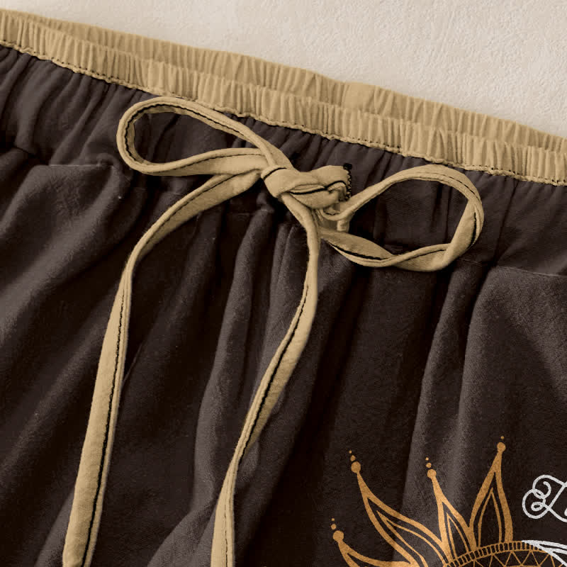 Nimara Ritual Pure Cotton Sun and Moon Mandala Pattern Women's Elastic Waist Pants With Pockets