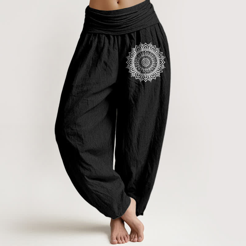Nimara Ritual Pure Cotton Mandala Pattern Women's Elastic Waist Harem Pants