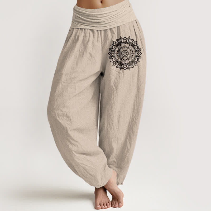 Nimara Ritual Pure Cotton Mandala Pattern Women's Elastic Waist Harem Pants