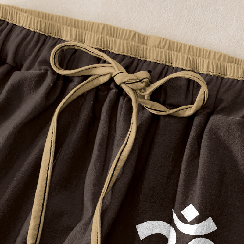 Nimara Ritual Pure Cotton Om Symbol Pattern Women's Elastic Waist Pants With Pockets