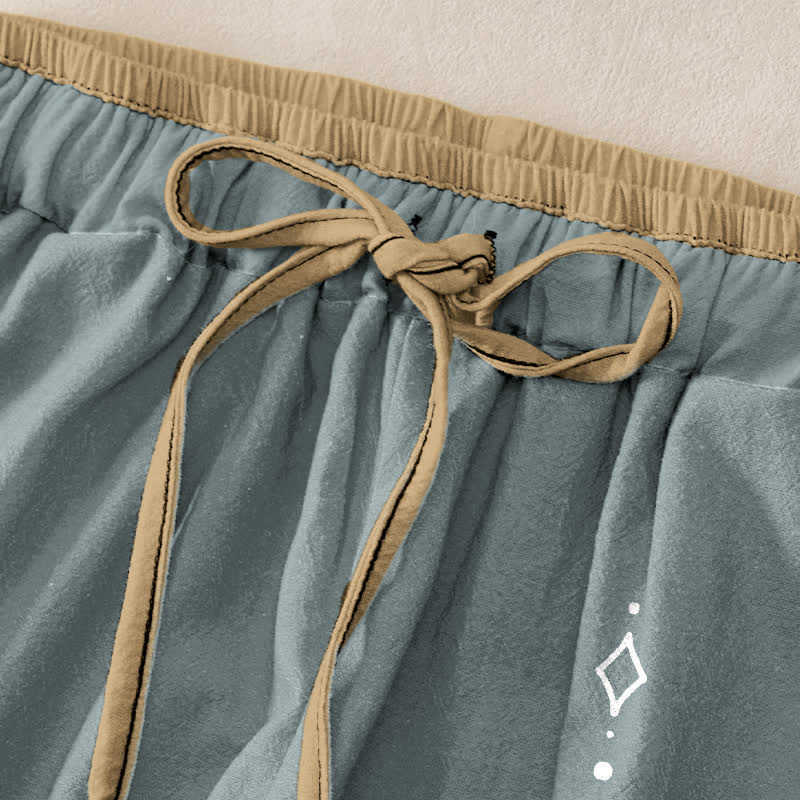 Nimara Ritual Pure Cotton Zen Lotus Om Pattern Women's Elastic Waist Pants With Pockets