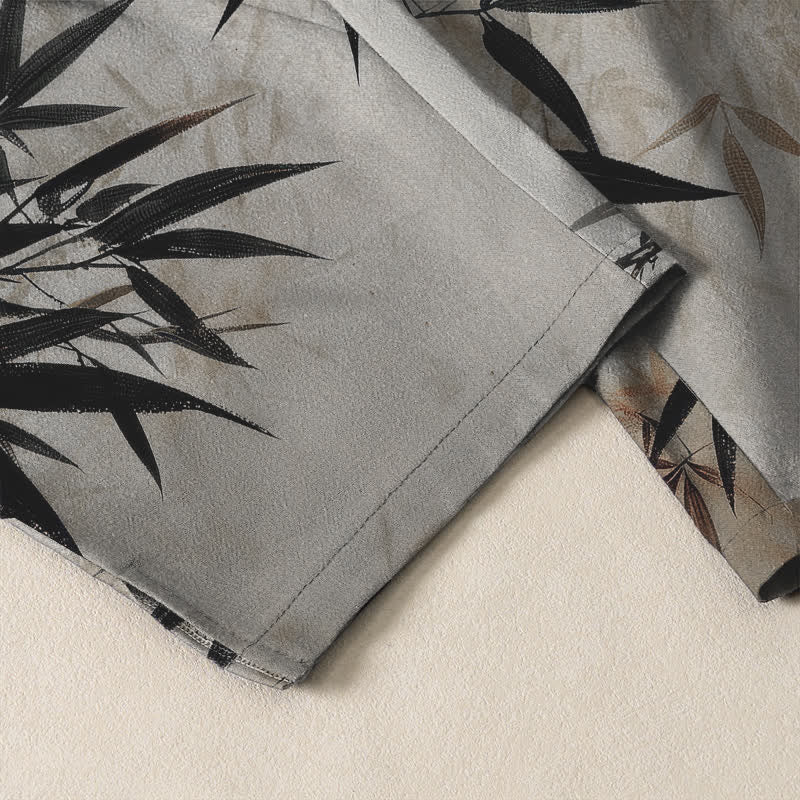 Nimara Ritual Pure Cotton Ink Bamboo Leaf Pattern Drawstring Men's Tapered Pants With Pockets