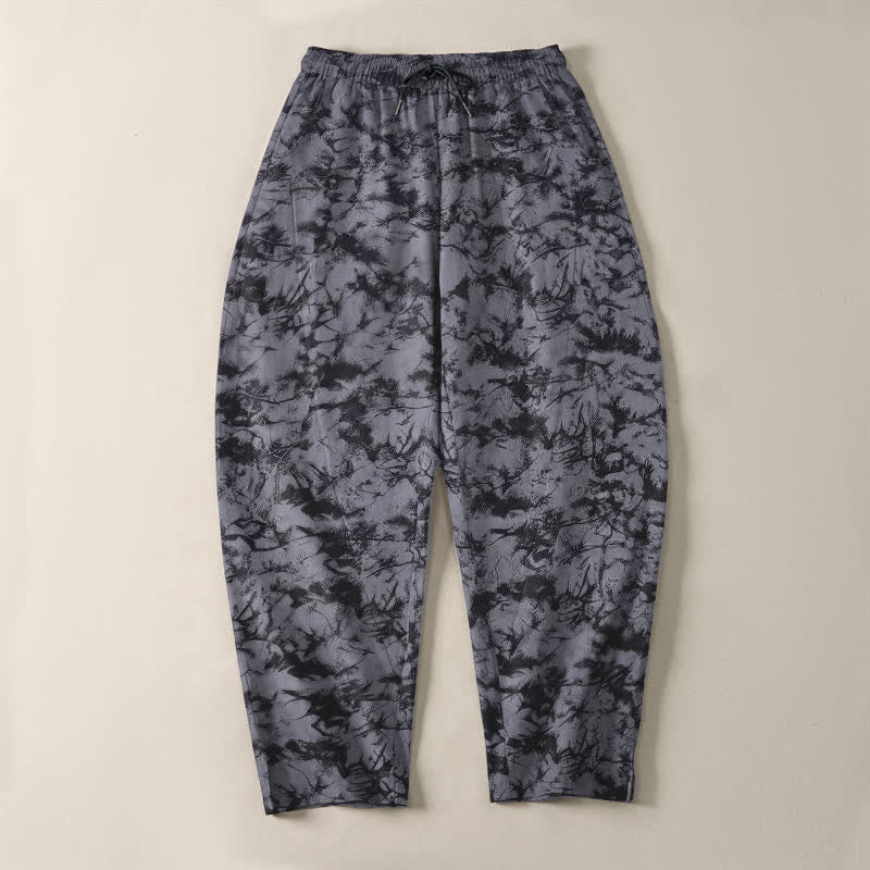 Nimara Ritual Pure Cotton Dark Marble Camo Pattern Drawstring Men's Tapered Pants With Pockets