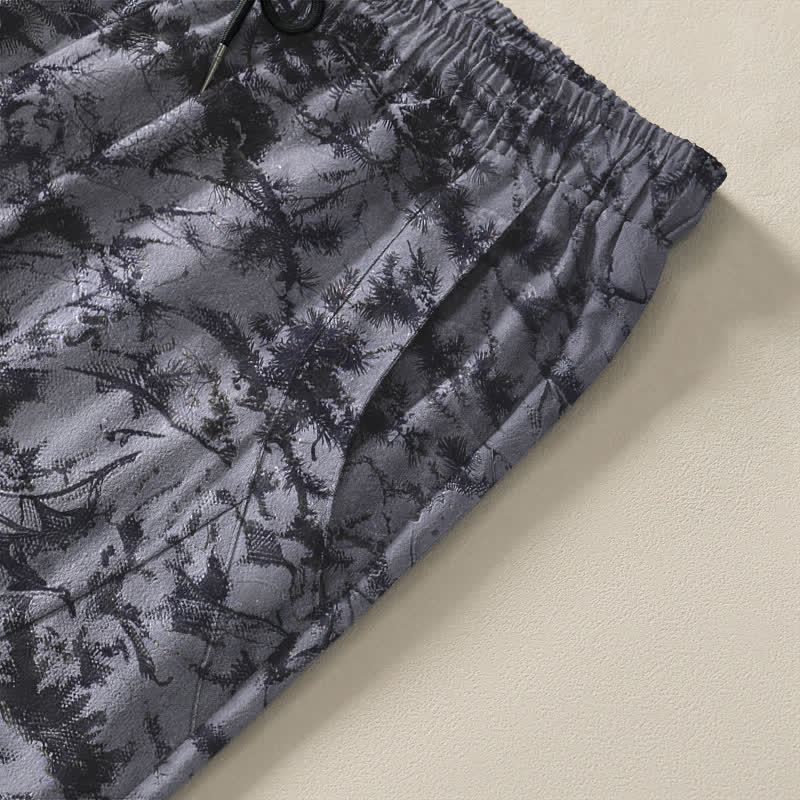 Nimara Ritual Pure Cotton Dark Marble Camo Pattern Drawstring Men's Tapered Pants With Pockets