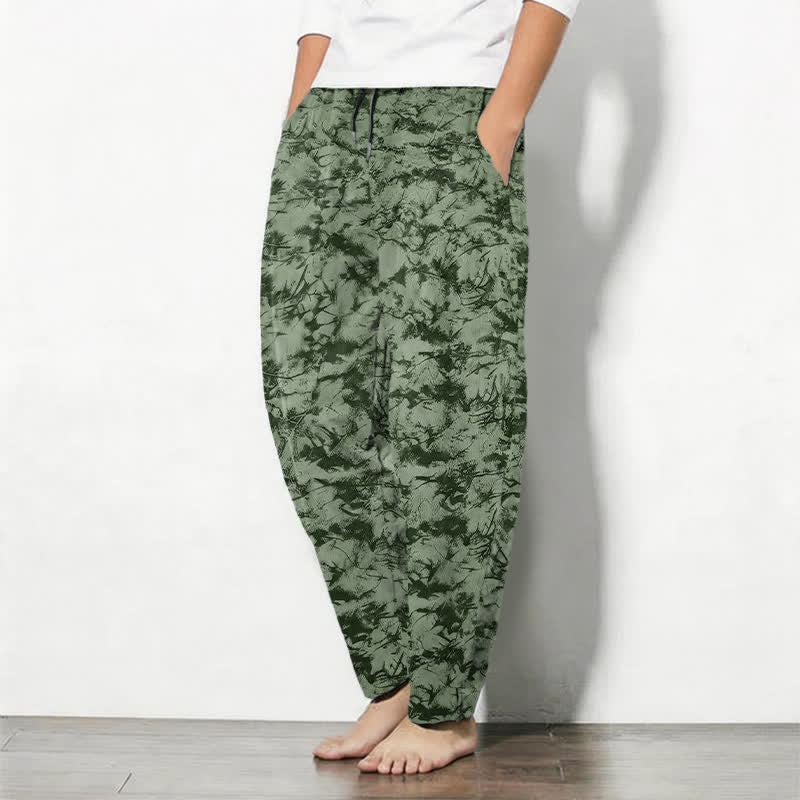 Nimara Ritual Pure Cotton Dark Marble Camo Pattern Drawstring Men's Tapered Pants With Pockets