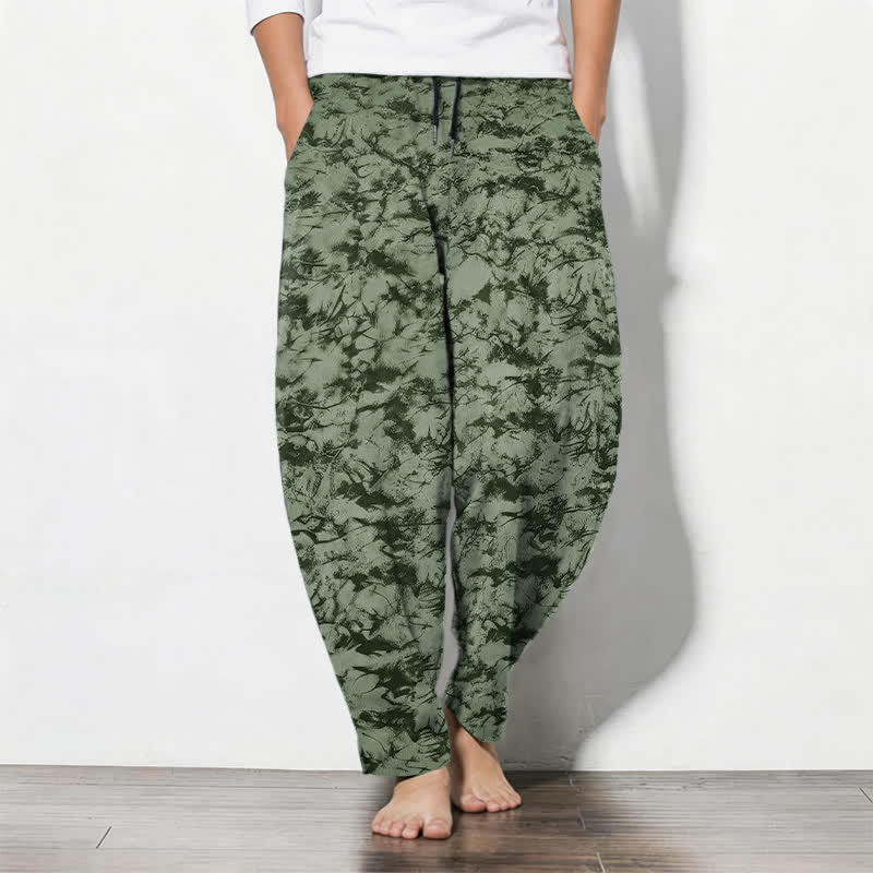 Nimara Ritual Pure Cotton Dark Marble Camo Pattern Drawstring Men's Tapered Pants With Pockets